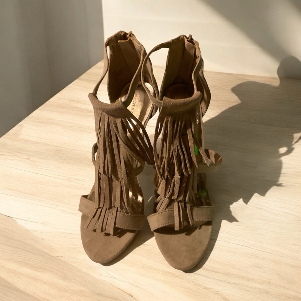 Steve Madden open toe fringe heels